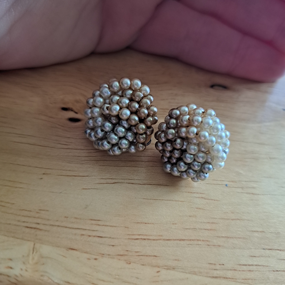 Elegant Faux Pearl Cluster Earrings Vintage